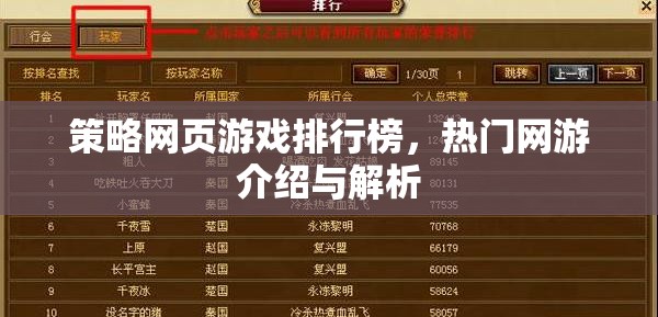 策略網頁游戲排行榜，熱門網游介紹與解析