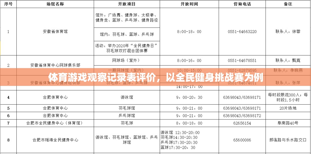 全民健身挑戰(zhàn)賽，體育游戲觀察記錄表評(píng)價(jià)