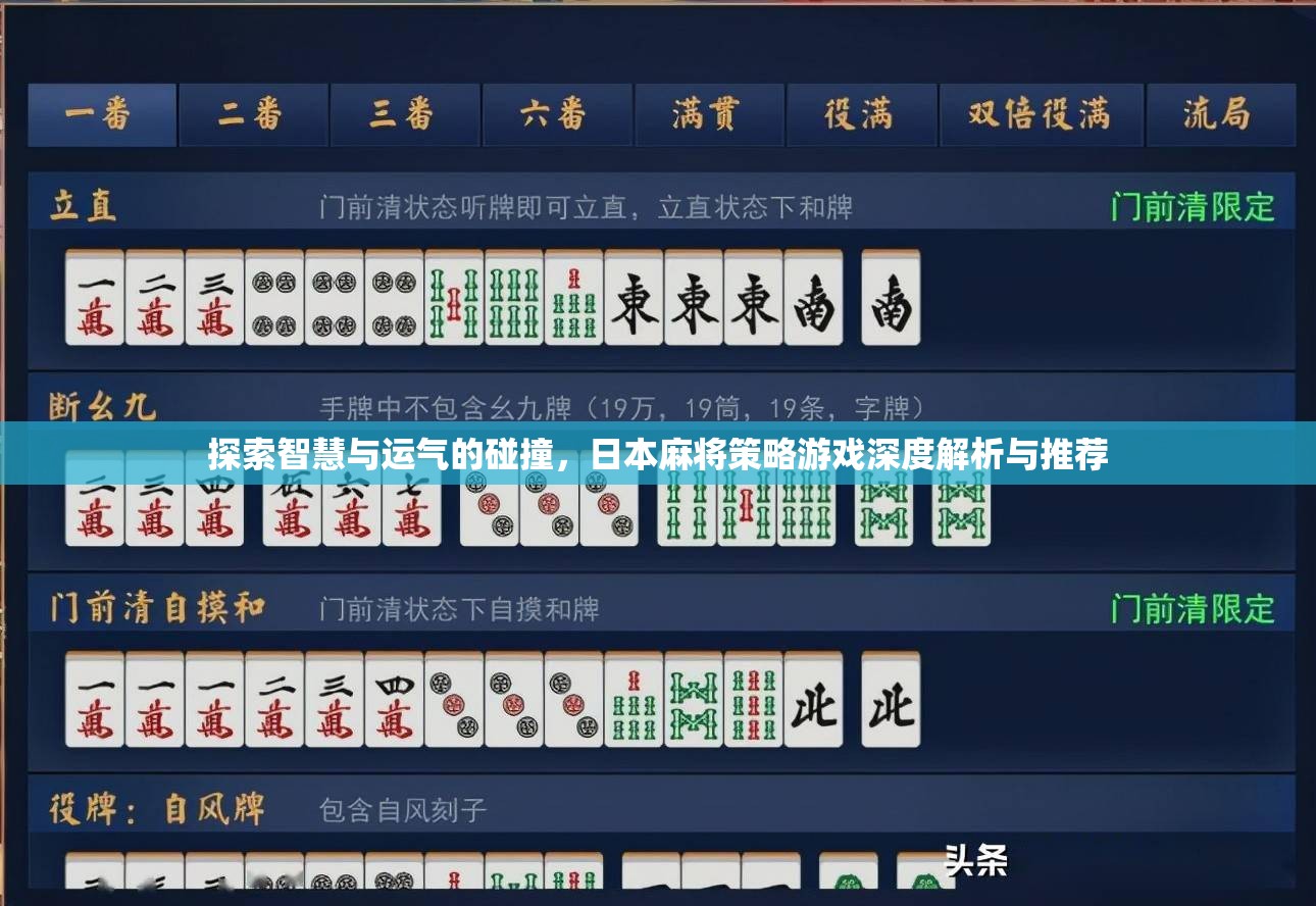 智慧與運氣的碰撞，日本麻將策略游戲深度解析與推薦