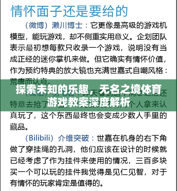 探索未知，深度解析無名之境體育游戲教案的樂趣與挑戰(zhàn)