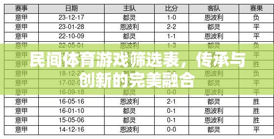 民間體育游戲篩選表，傳承與創(chuàng)新的完美融合