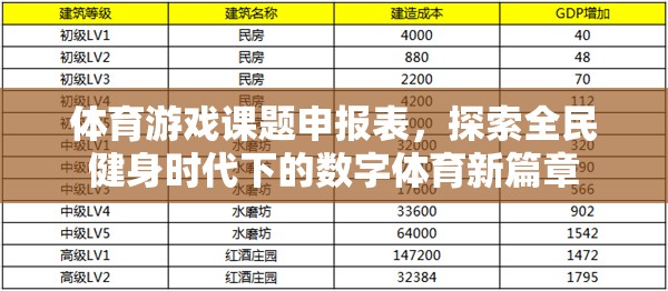 全民健身時代下的數(shù)字體育新篇章，體育游戲課題申報與探索