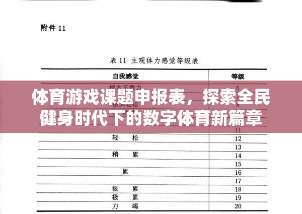 全民健身時代下的數(shù)字體育新篇章，體育游戲課題申報與探索