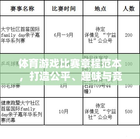 打造公平、趣味與競(jìng)技的完美融合，體育游戲比賽章程范本