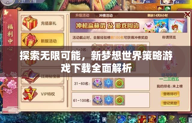 探索無限可能，新夢想世界策略游戲全面解析