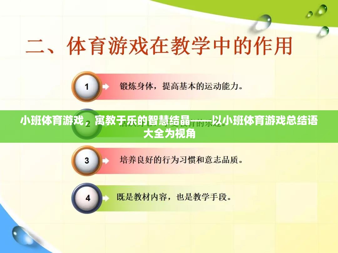小班體育游戲，寓教于樂的智慧結晶——以小班體育游戲總結語大全為視角