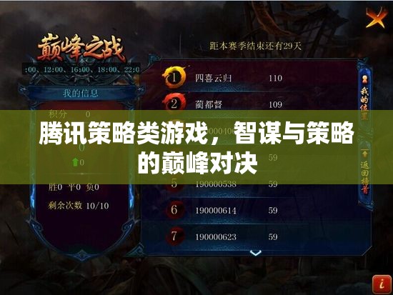 智謀與策略的巔峰對(duì)決，騰訊策略類游戲的深度解析