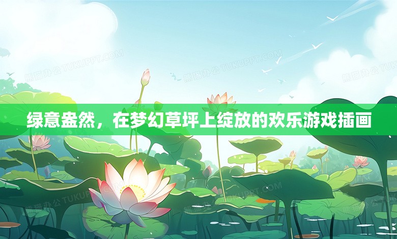 夢幻草坪上的歡樂游戲，綠意盎然的插畫盛宴