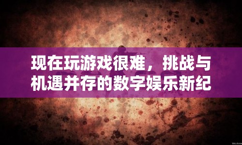 挑戰(zhàn)與機(jī)遇并存的數(shù)字娛樂(lè)新紀(jì)元，游戲之路何去何從？