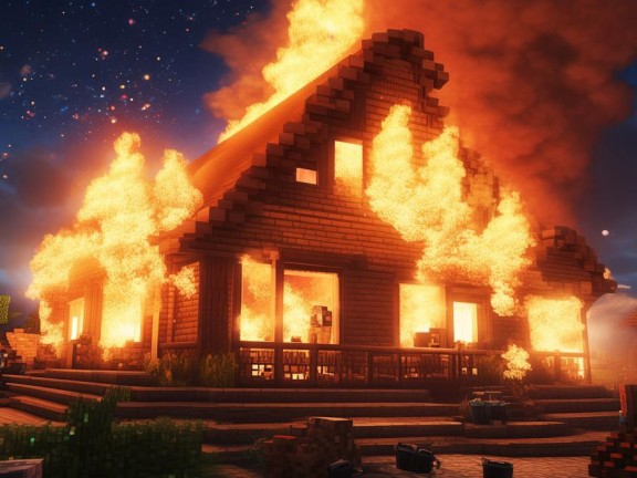 虛擬世界火災冒險，我的世界村民家著火了