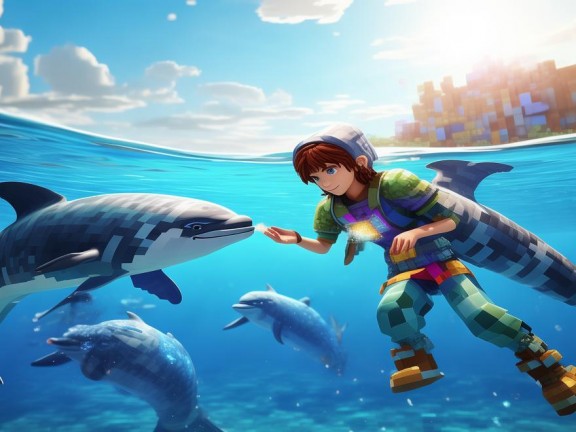我的世界海洋版，與海豚共舞，喂鱈魚的奇妙之旅