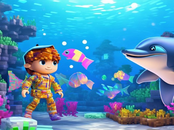 我的世界海洋版，與海豚的奇妙冒險，如何給它生魚？