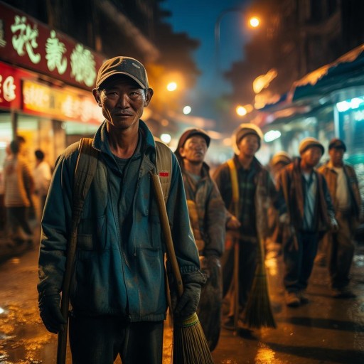 河南網(wǎng)紅小吃街環(huán)衛(wèi)工凌晨下班，他們的辛勞你注意到了嗎？